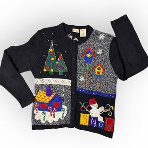Bobbie Brooks Black‎ Christmas Festive Small Cardigan beaded 3D